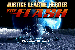 Justice League Heroes: The Flash title screen for GameBoy Advance